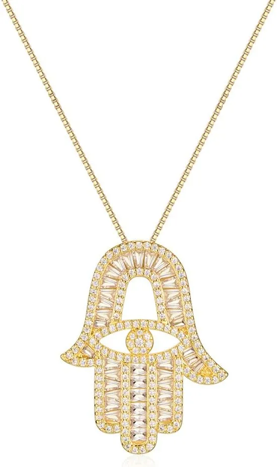 Evil Eye Hamsa Necklace for Women Hamsa Hand Necklace Good Luck Charm Fatima 14k Gold Hamsa Hand Pendan