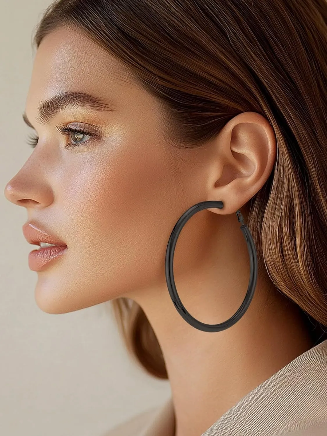 FaithHeart Chunky Hoop Earrings for Women, Silver/Black/14K Gold Plated Stainless Steel Earrings Hollow Tube Hoops Hypoallergenic Lightweight Earring 20/30/40/60/80mm