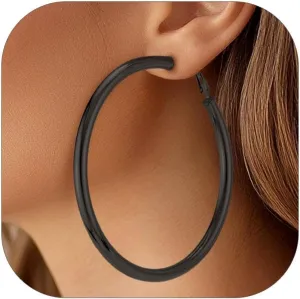 FaithHeart Chunky Hoop Earrings for Women, Silver/Black/14K Gold Plated Stainless Steel Earrings Hollow Tube Hoops Hypoallergenic Lightweight Earring 20/30/40/60/80mm