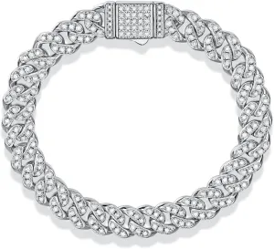 FANCIME 3-3.54 Carats Moissanite Bracelet,8MM Moissanite Cuban Link Bracelet 925 Sterling Silver Cuban Bracelet D Color VVS1 Round Cut Bling Iced Out Miami Imitation Diamond Link Bracelet for Women Men