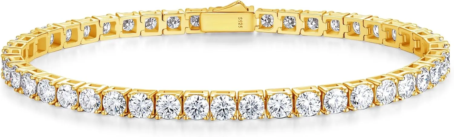 FANCIME Moissanite Tennis Bracelet 4.7-19 Carats 18K Gold Plated 925 Sterling Silver Tennis Bracelet 3mm/4mm/5mm D Color VVS1 Round Cut Moissanite Bracelet for Women Men