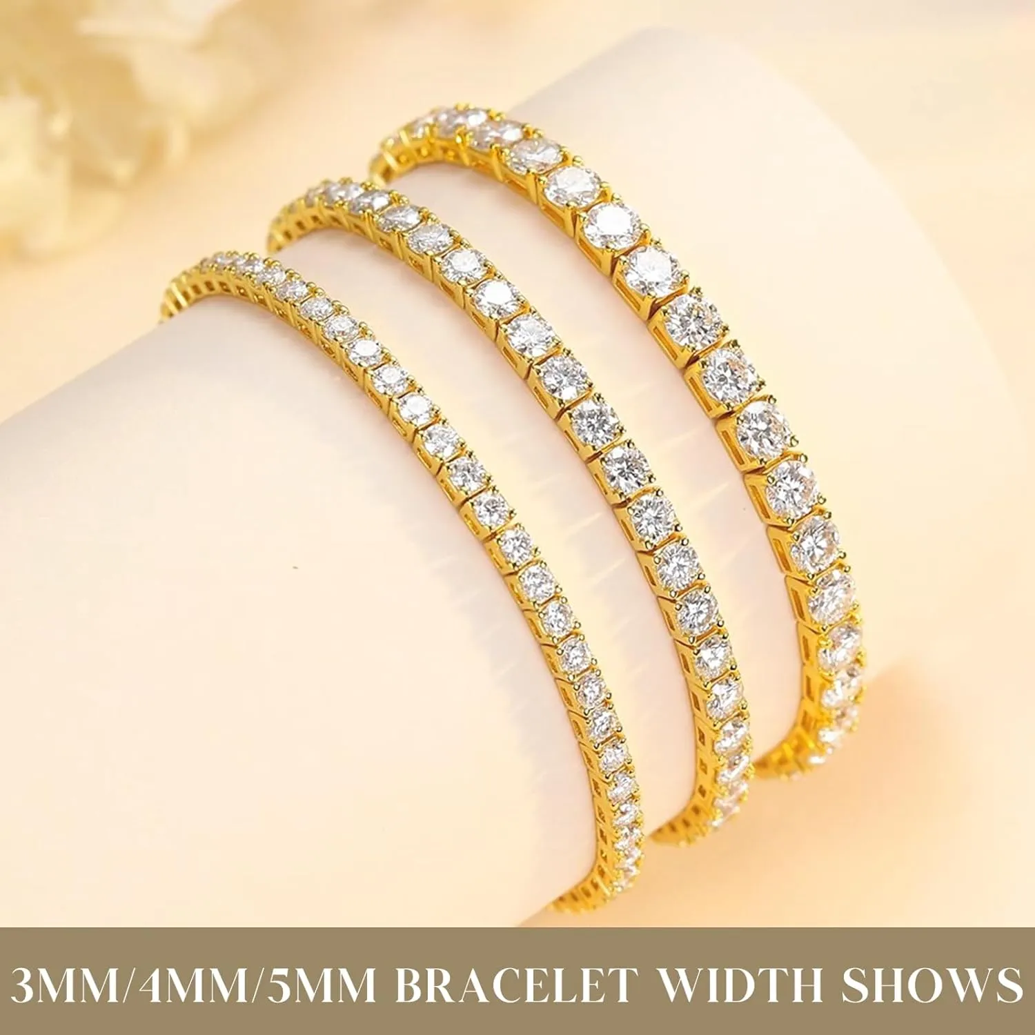 FANCIME Moissanite Tennis Bracelet 4.7-19 Carats 18K Gold Plated 925 Sterling Silver Tennis Bracelet 3mm/4mm/5mm D Color VVS1 Round Cut Moissanite Bracelet for Women Men