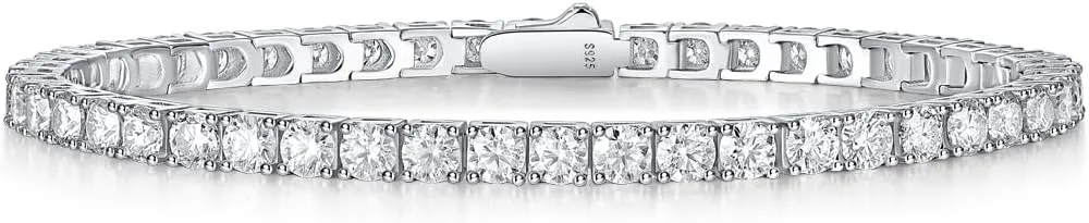 FANCIME Moissanite Tennis Bracelet 4.7-19 Carats 925 Sterling Silver Imitation Diamond Tennis Bracelet 3/4/5mm D Color VVS1 Round Cut Moissanite Bracelet for Women Men