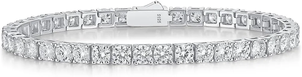 FANCIME Moissanite Tennis Bracelet 4.7-19 Carats 925 Sterling Silver Imitation Diamond Tennis Bracelet 3/4/5mm D Color VVS1 Round Cut Moissanite Bracelet for Women Men