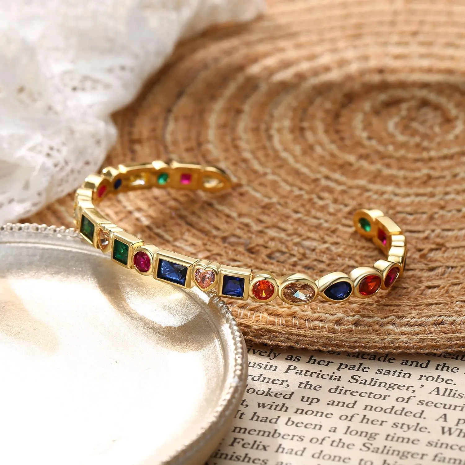 FANZE 14K Gold Plated Cubic Zirconia Gold Bangles for Women, Gold Bangles Jewelry Fashion Jewelry Gift