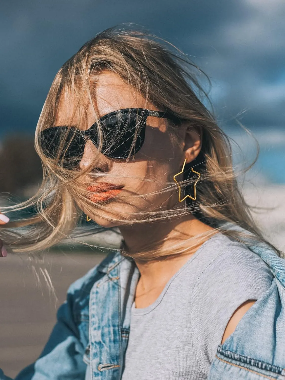 Fashion Star Hoop Earrings for Women Stainless Steel/18K Gold/Black Plated Big Earring Hoops Fit Sensitive Ears(with Gift Box)