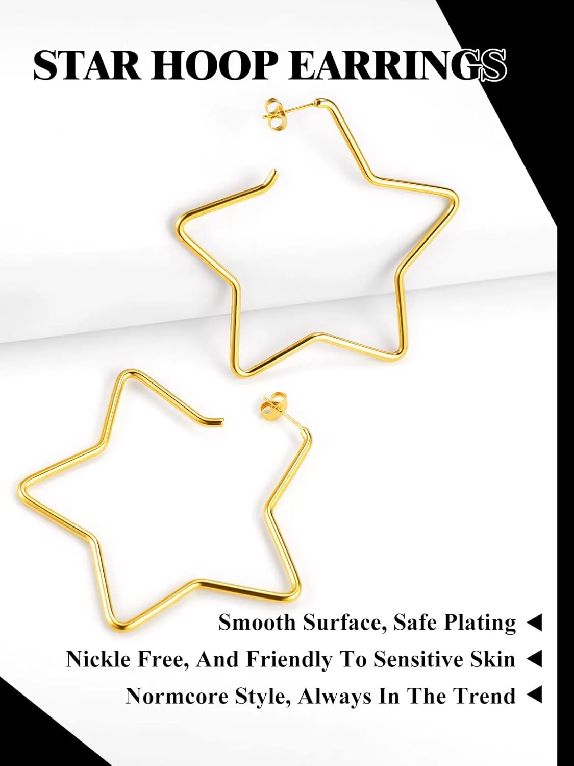 Fashion Star Hoop Earrings for Women Stainless Steel/18K Gold/Black Plated Big Earring Hoops Fit Sensitive Ears(with Gift Box)