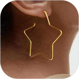 Fashion Star Hoop Earrings for Women Stainless Steel/18K Gold/Black Plated Big Earring Hoops Fit Sensitive Ears(with Gift Box)