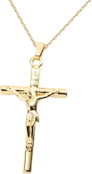FC JORY Yellow Gold Plated Cross Jesus Christ Crucifix Cross Pendant Chain Necklace