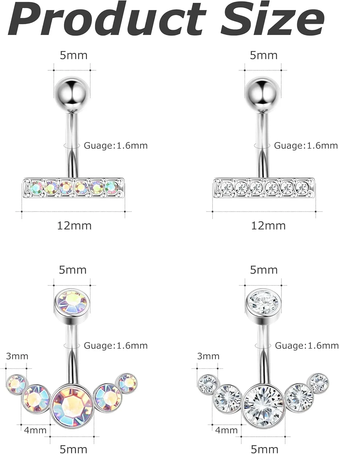 FIASASO Crystal Belly Button Ring for Women Unique 14G 316L Stainless Steel Dangle Belly Rings Belly Piercing Jewelry Navel Barbell Bling Crystals Body Jewelry