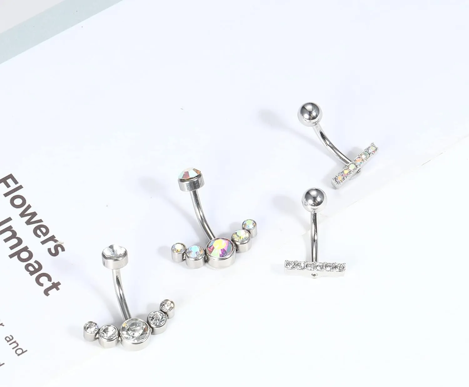 FIASASO Crystal Belly Button Ring for Women Unique 14G 316L Stainless Steel Dangle Belly Rings Belly Piercing Jewelry Navel Barbell Bling Crystals Body Jewelry