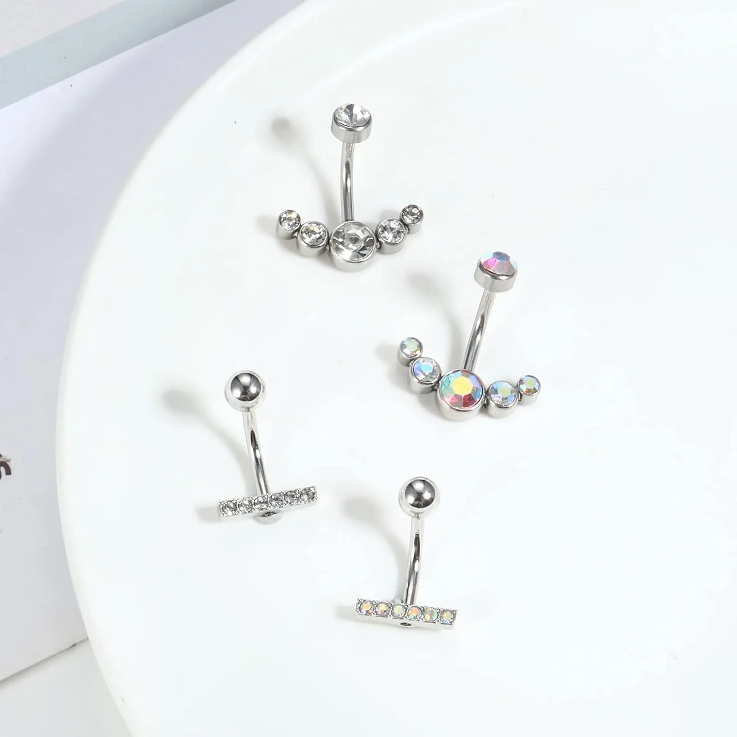 FIASASO Crystal Belly Button Ring for Women Unique 14G 316L Stainless Steel Dangle Belly Rings Belly Piercing Jewelry Navel Barbell Bling Crystals Body Jewelry