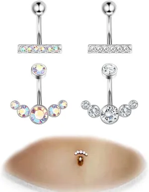 FIASASO Crystal Belly Button Ring for Women Unique 14G 316L Stainless Steel Dangle Belly Rings Belly Piercing Jewelry Navel Barbell Bling Crystals Body Jewelry
