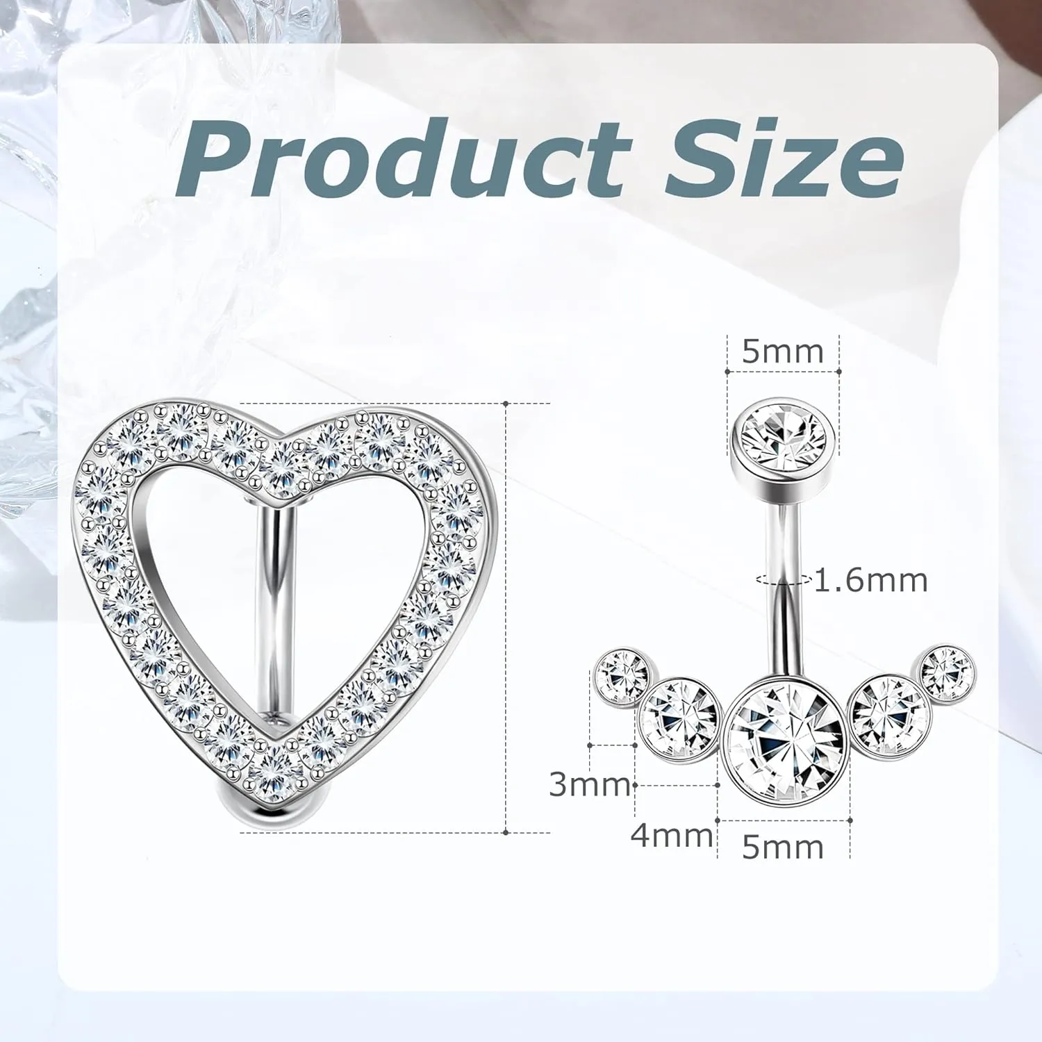 FIASASO Crystal Belly Button Ring for Women Unique 14G 316L Stainless Steel Dangle Belly Rings Belly Piercing Jewelry Navel Barbell Bling Crystals Body Jewelry