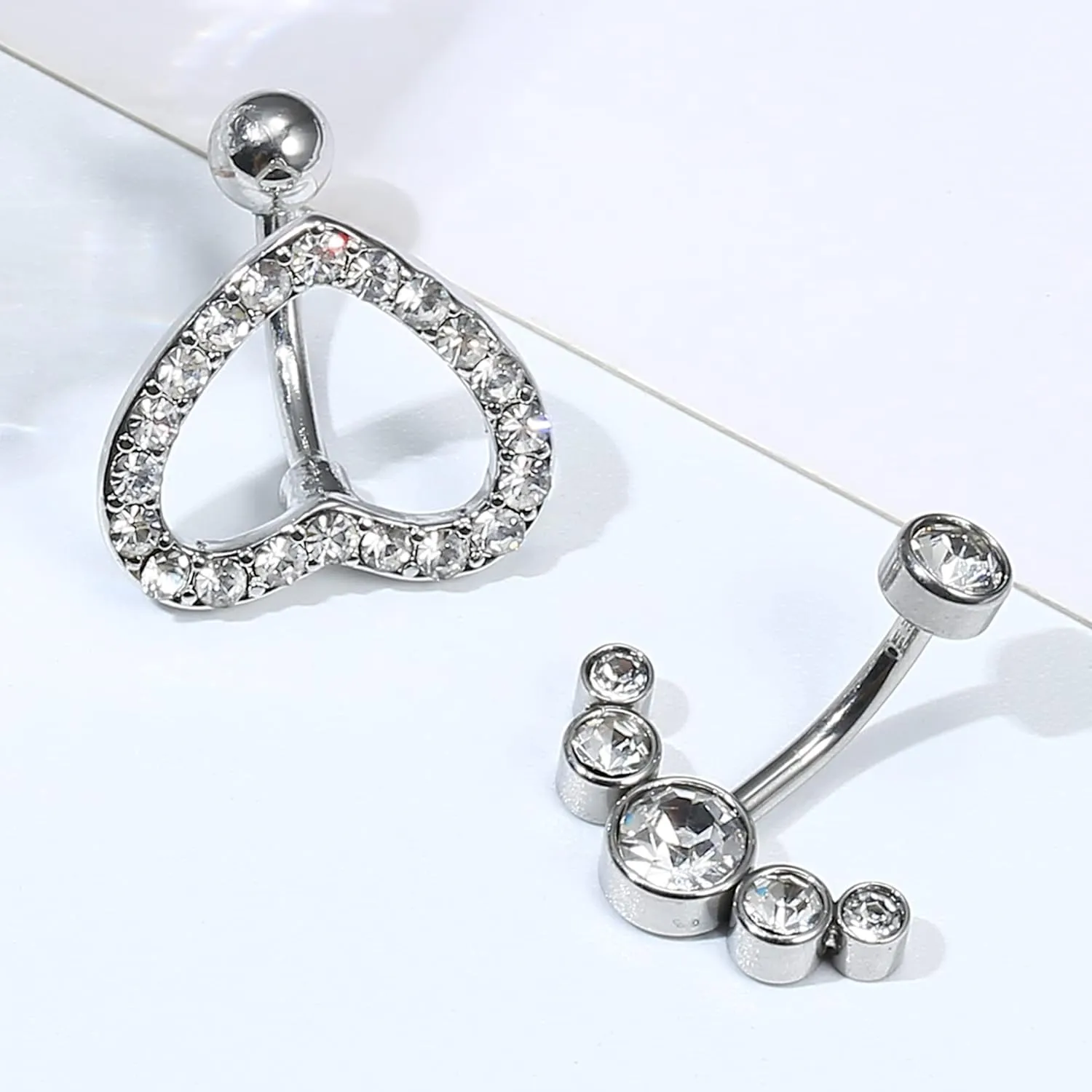 FIASASO Crystal Belly Button Ring for Women Unique 14G 316L Stainless Steel Dangle Belly Rings Belly Piercing Jewelry Navel Barbell Bling Crystals Body Jewelry