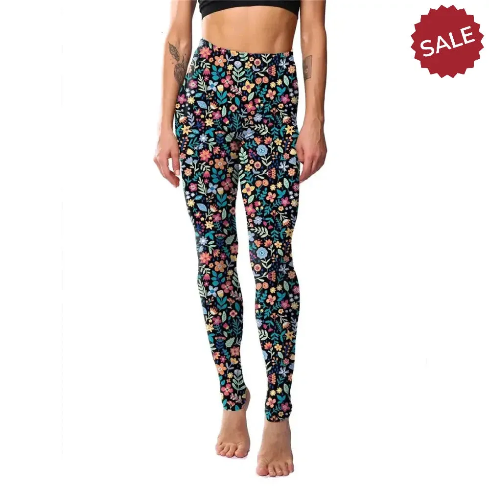 Floral Casual High Waist Fitness Leggings  Womens Stretchy Workout Yoga Pants