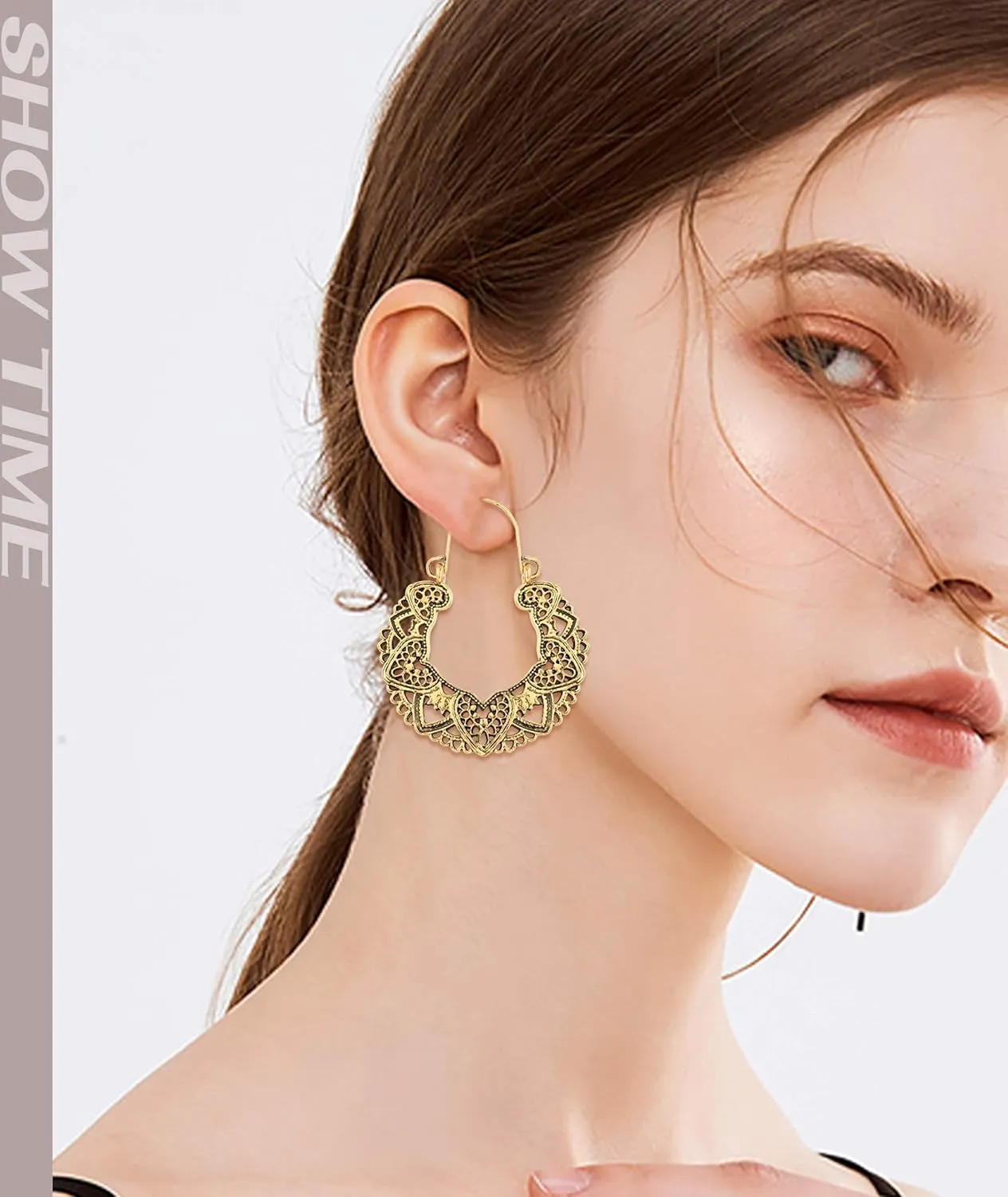 Florideco 6 Pairs Vintage Bohemian Drop Dangle Earrings Boho National Style Hollow Petal Heart Shaped Beaded Statement Earrings for Women Hypoallergenic Gold Jewelry