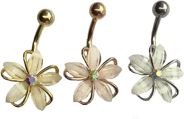 Flower Belly Button Rings For Women Unique Cute Playboy Belly Piercing Jewelry Stainless Steel Belly Button Rings For Party Beach Birthday Christmas Gifts