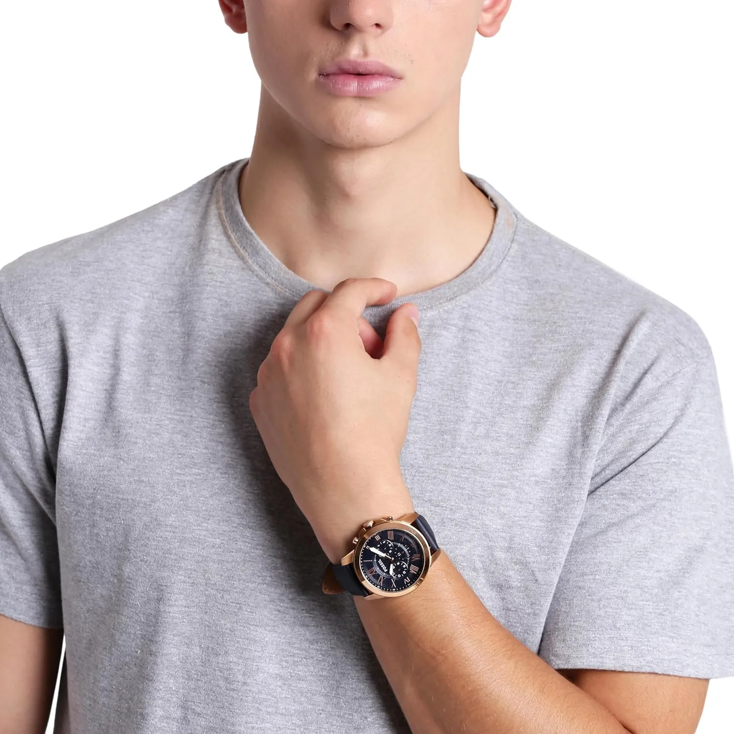 Fossil Men's Grant Quartz Stainless Steel and Leather Chronograph Watch