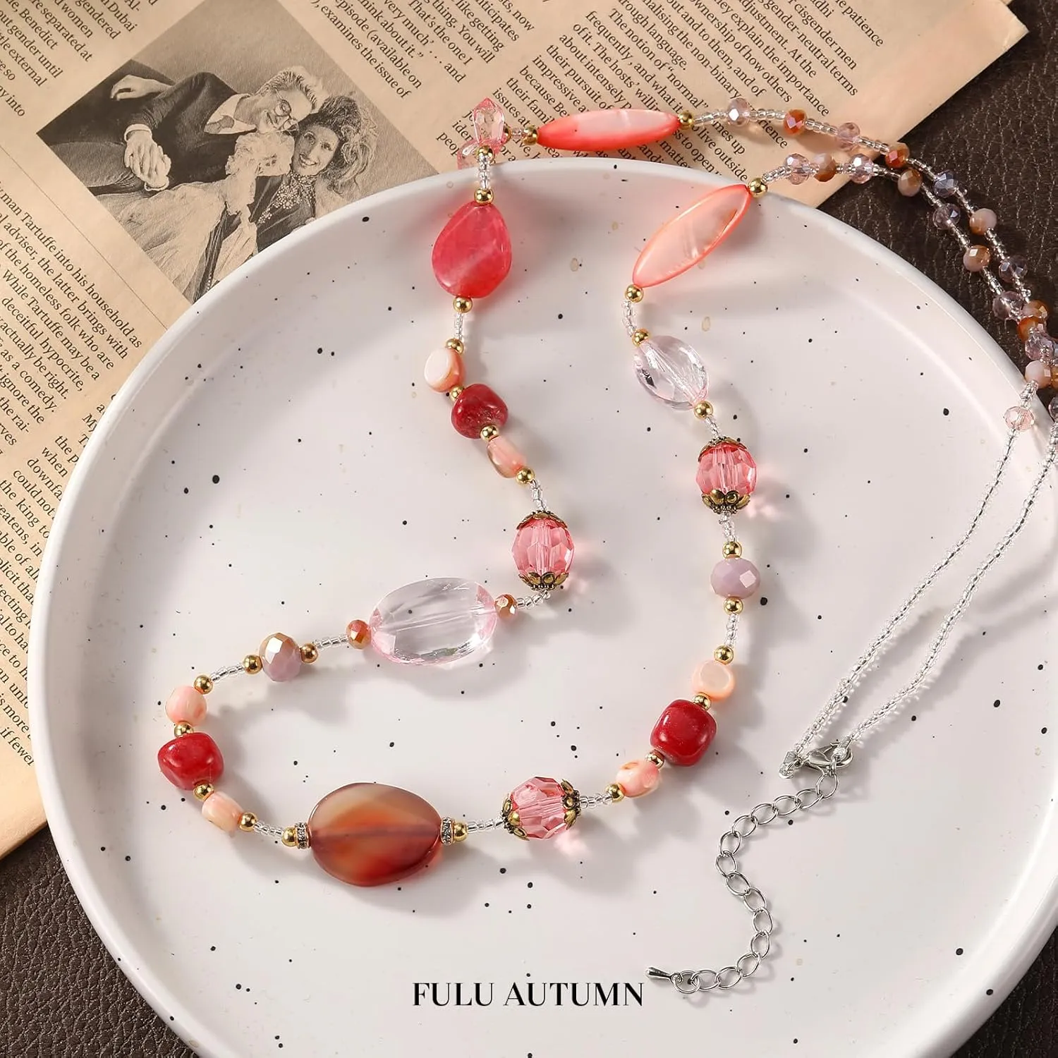 FULU AUTUMN Long Necklaces for Women Trendy Long Chunky Beaded Necklace Boho Fashion Costume Jewelry Mothers Day Gifts for Her