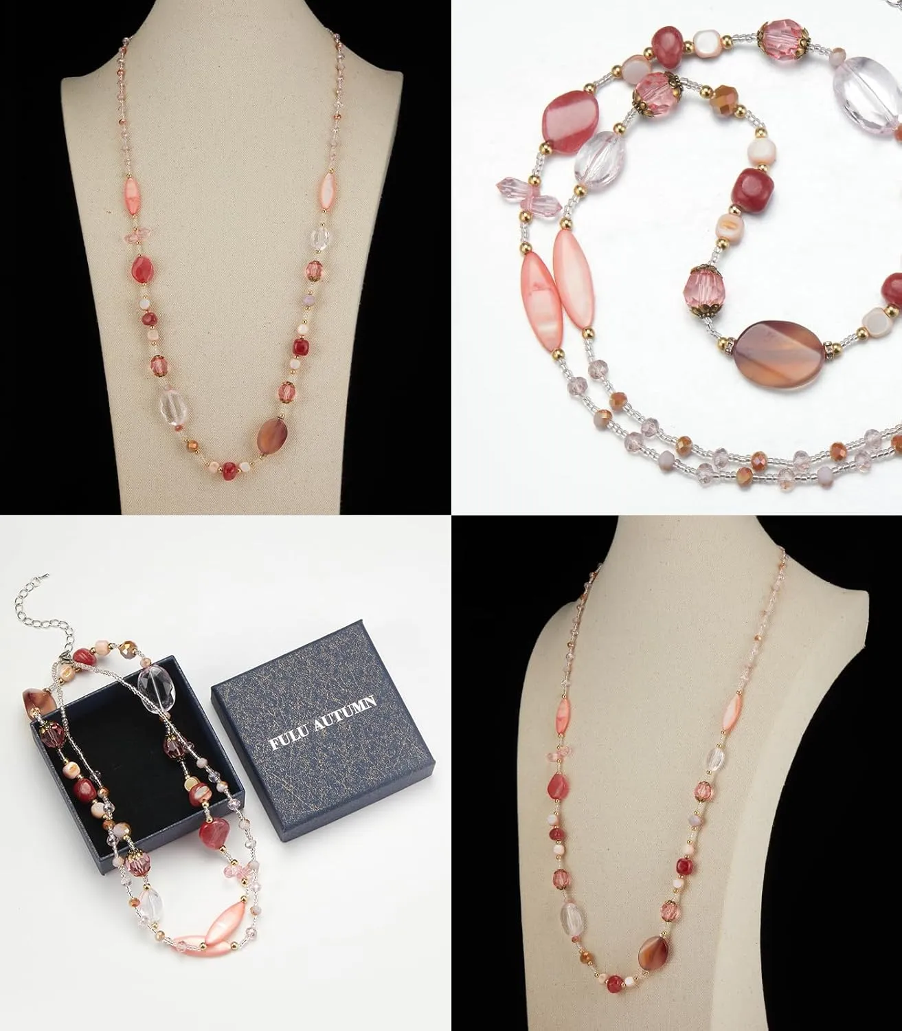 FULU AUTUMN Long Necklaces for Women Trendy Long Chunky Beaded Necklace Boho Fashion Costume Jewelry Mothers Day Gifts for Her