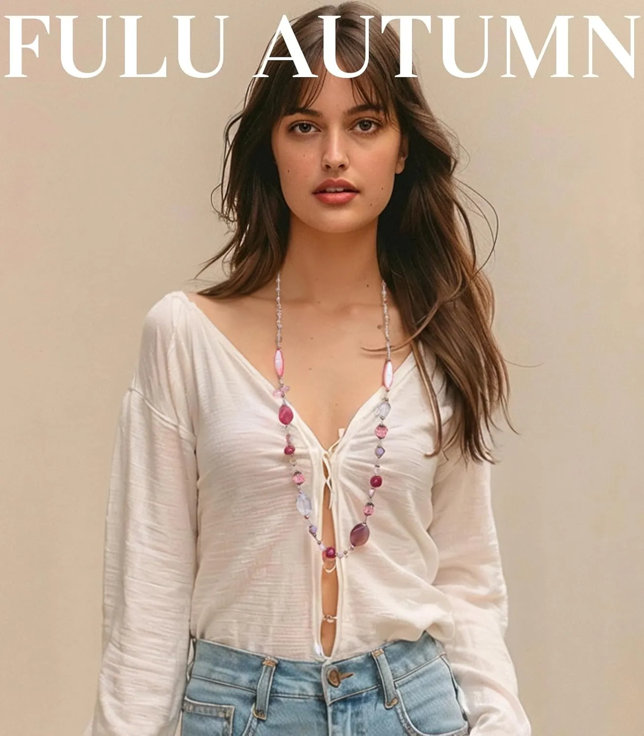 FULU AUTUMN Long Necklaces for Women Trendy Long Chunky Beaded Necklace Boho Fashion Costume Jewelry Mothers Day Gifts for Her