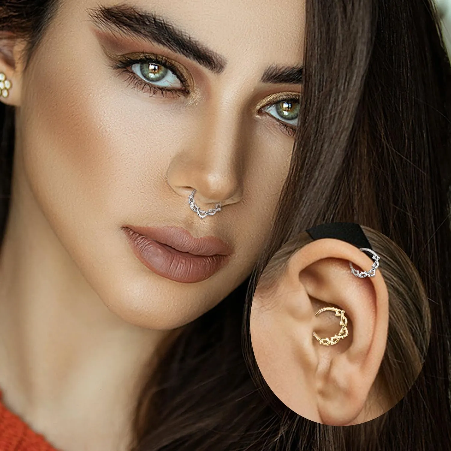 FUNLMO 316L Surgical Steel Septum Ring Nose Ring Daith Tragus Helix Rook Conch Piercing Jewelry Unique Cartilage Earring for Women Men