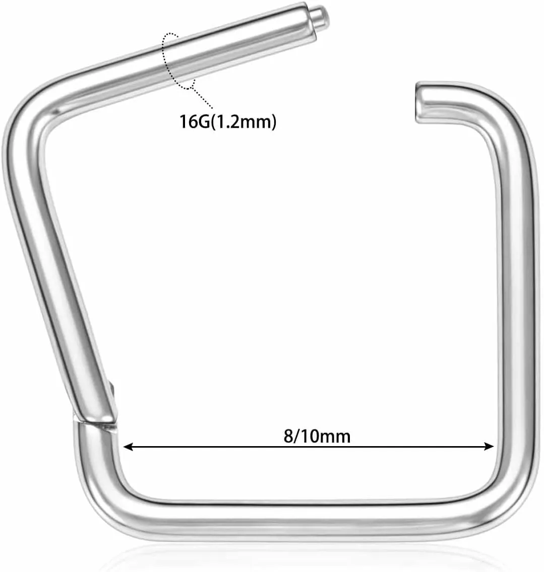 FUNLMO 316L Surgical Steel Septum Ring Square Nose Ring Hoop Daith Helix Tragus Rook Conch Piercing Jewelry Cartilage Earring 16G