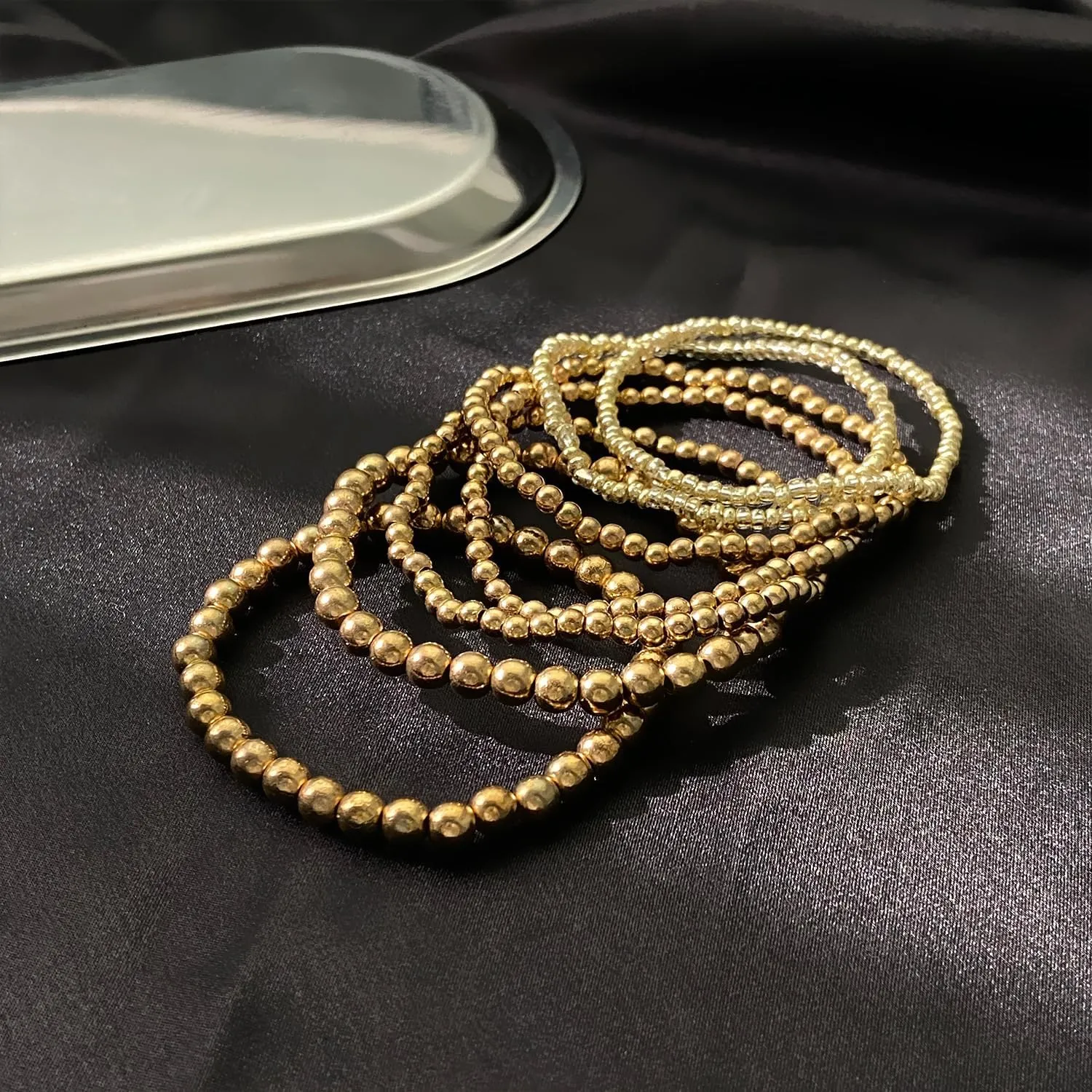 Fuqimanman2020 Chunky Simulated Pearl Stackable Stretch Bracelet Set Beaded Ball Adjustable Multilayered Elastic Bangles for Women Wedding Jewelry