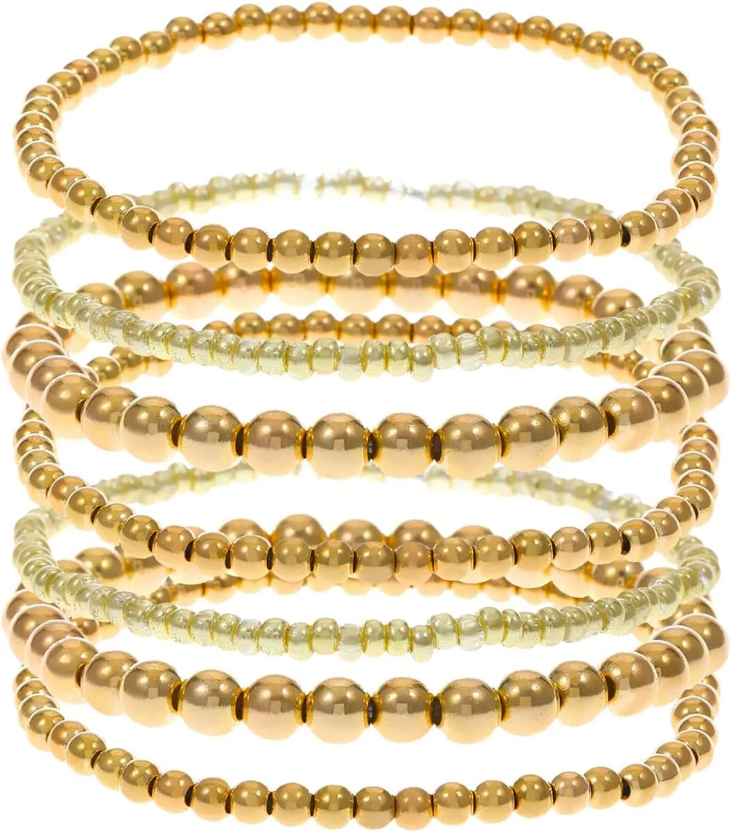 Fuqimanman2020 Chunky Simulated Pearl Stackable Stretch Bracelet Set Beaded Ball Adjustable Multilayered Elastic Bangles for Women Wedding Jewelry