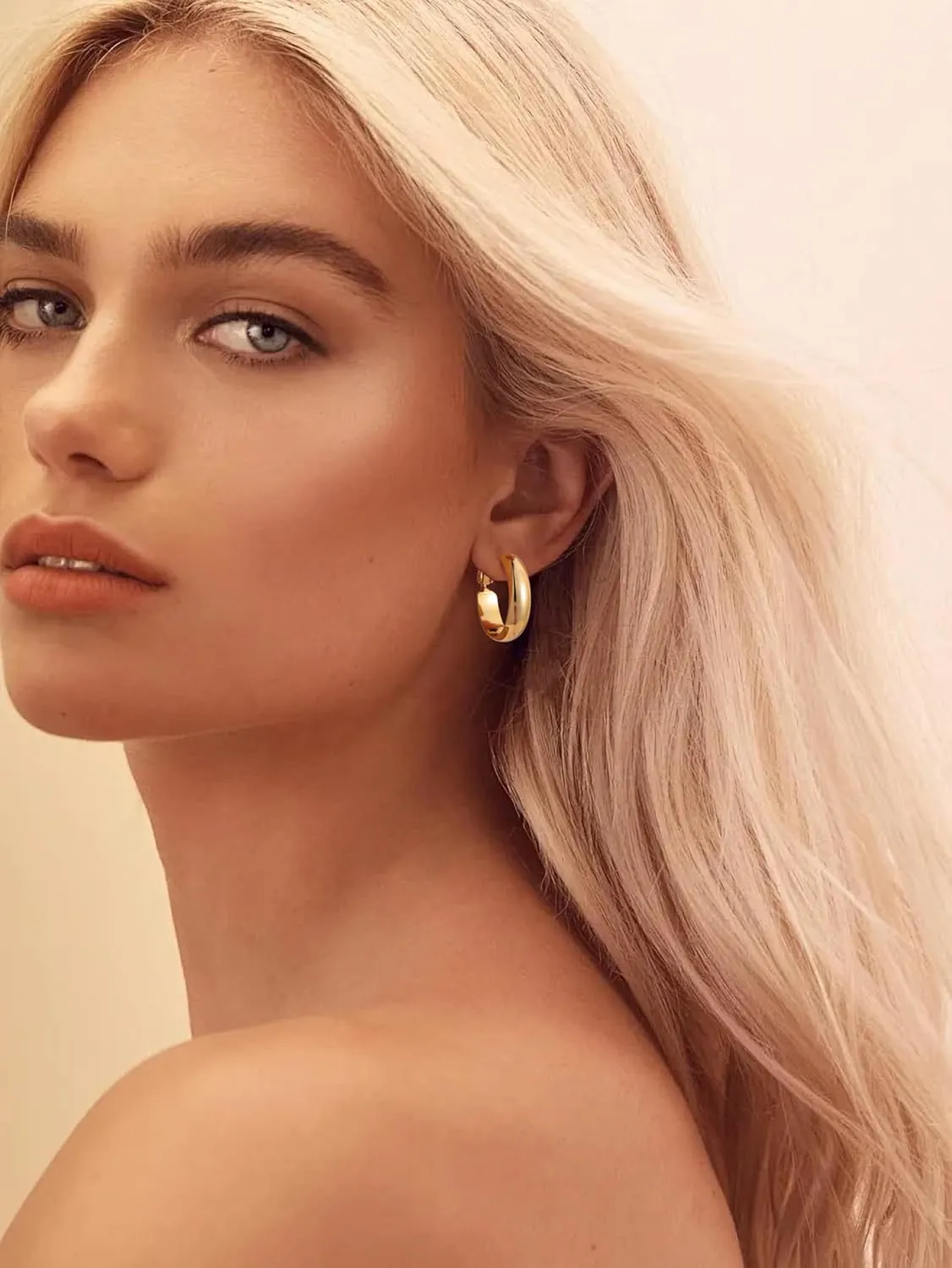 Gacimy Gold Hoop Earrings for Women, 14k Real Gold Plated with 925 Sterling Silver Post, Hypoallergenic Lightweight Thick Hoops Earrings for Women Trendy