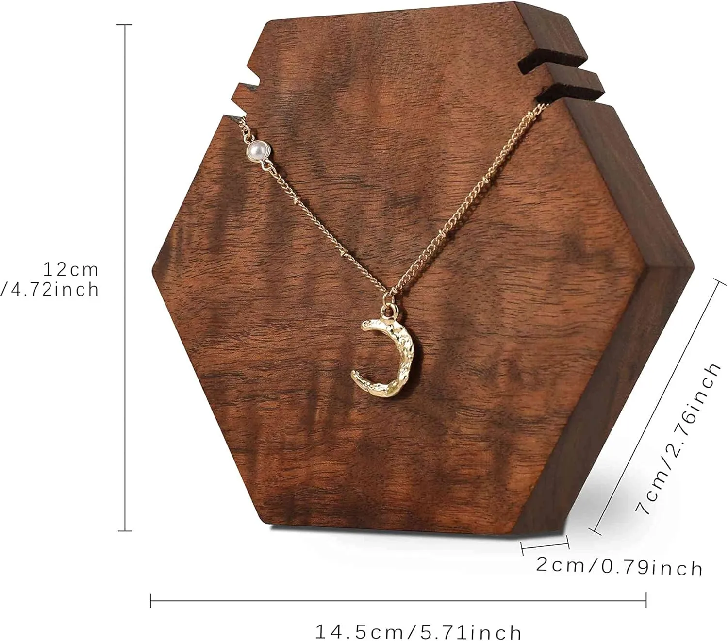 GemeShou Wood necklace holder stand, Retail hanging necklace organizer, Walnut necklace display stands for selling, jewelry stand necklace holderHexagon Necklace holder-Small