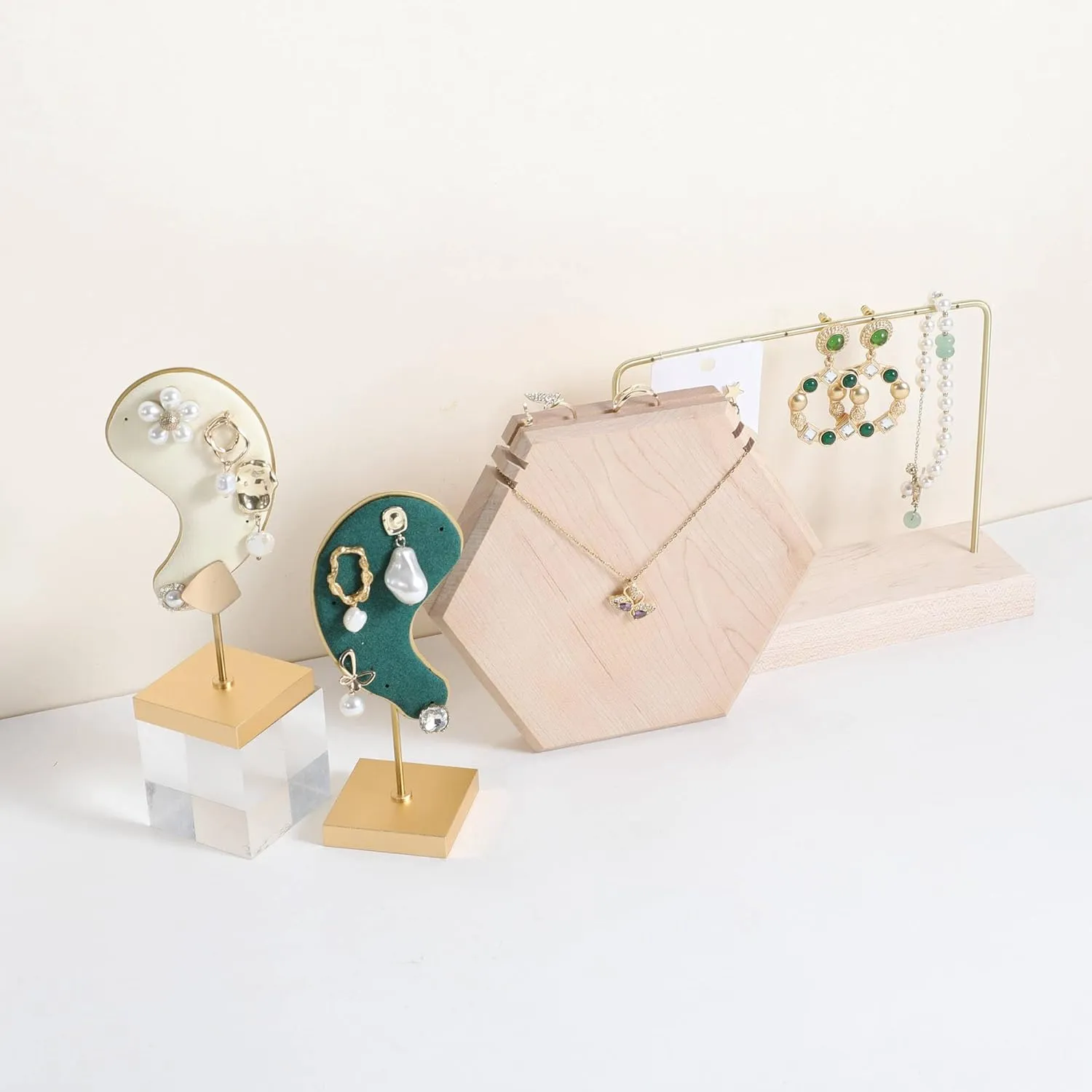 GemeShou Wooden Necklace Display Stand for selling, White Hexagon Jewelry Holder for Show, Necklace Retail Jewelry organizer photography propsHexagon Necklace holder-Large-White