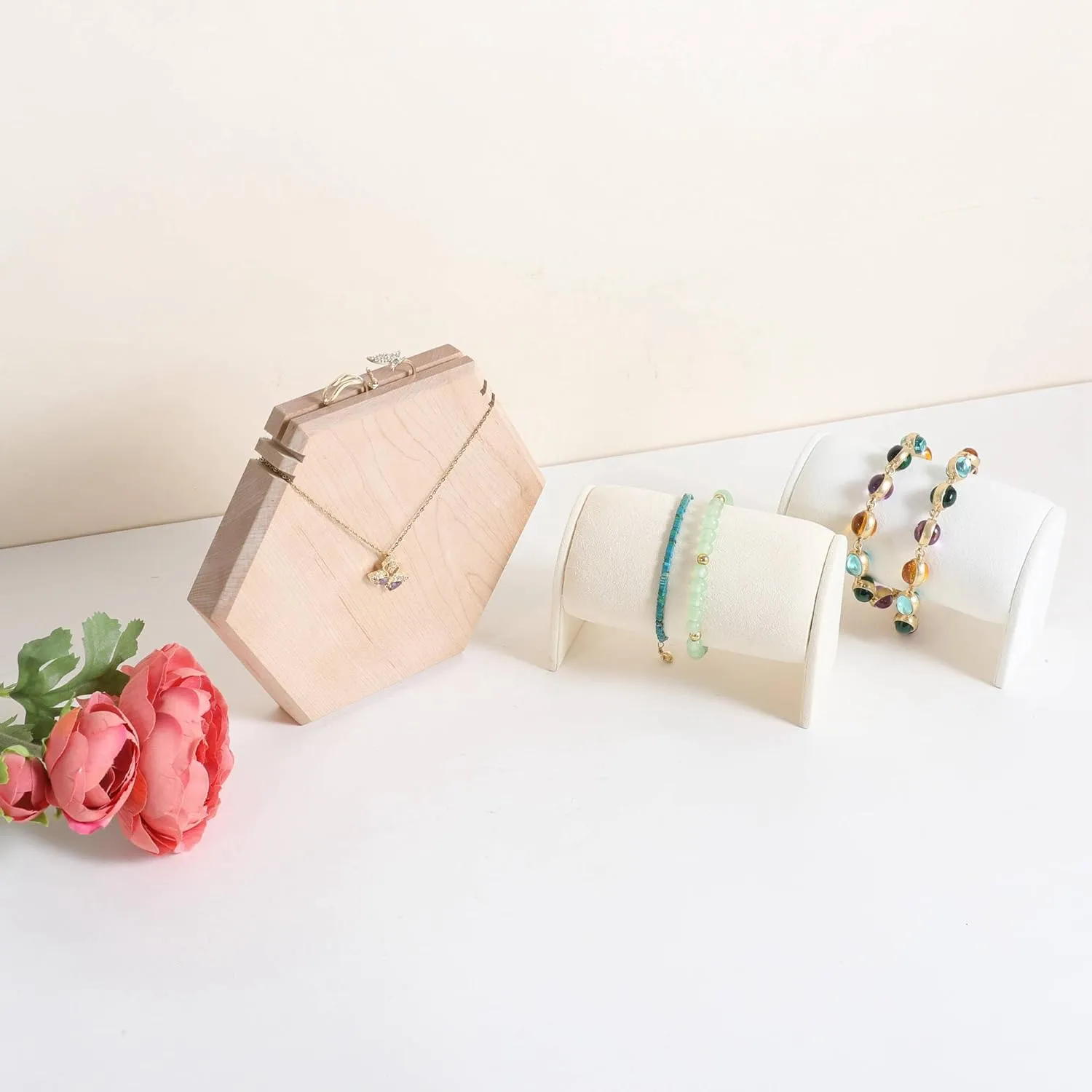 GemeShou Wooden Necklace Display Stand for selling, White Hexagon Jewelry Holder for Show, Necklace Retail Jewelry organizer photography propsHexagon Necklace holder-Large-White