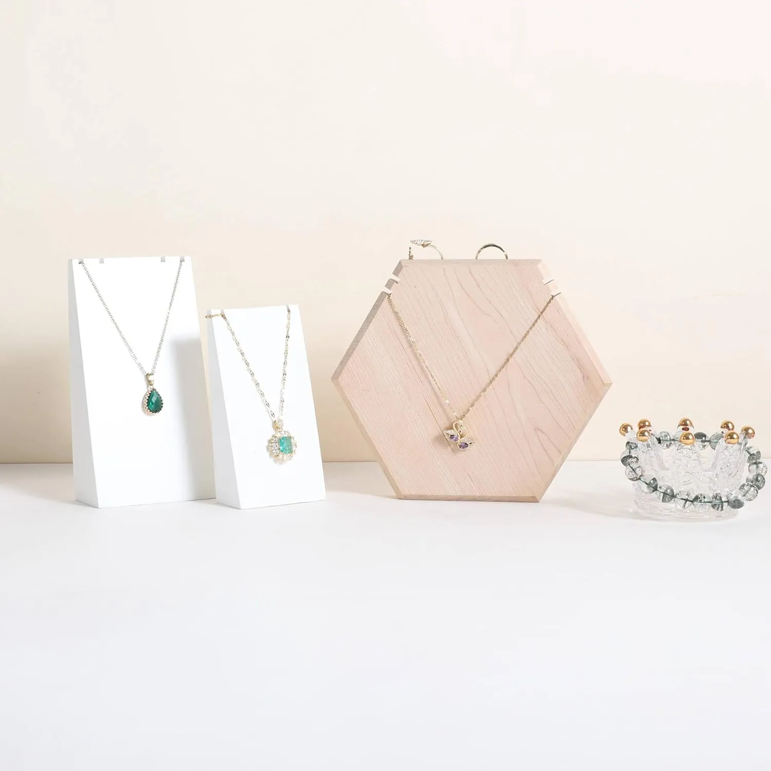 GemeShou Wooden Necklace Display Stand for selling, White Hexagon Jewelry Holder for Show, Necklace Retail Jewelry organizer photography propsHexagon Necklace holder-Large-White