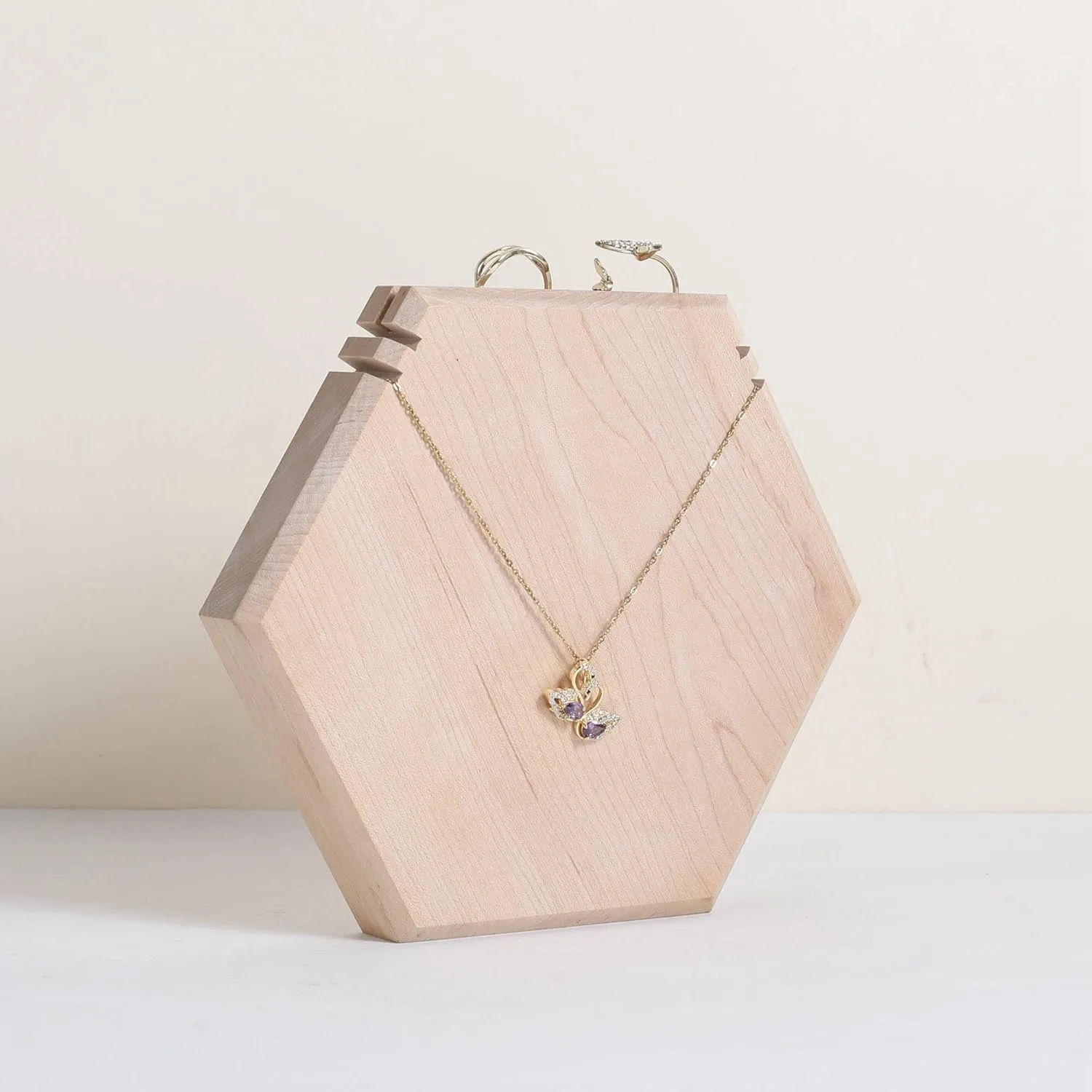 GemeShou Wooden Necklace Display Stand for selling, White Hexagon Jewelry Holder for Show, Necklace Retail Jewelry organizer photography propsHexagon Necklace holder-Large-White