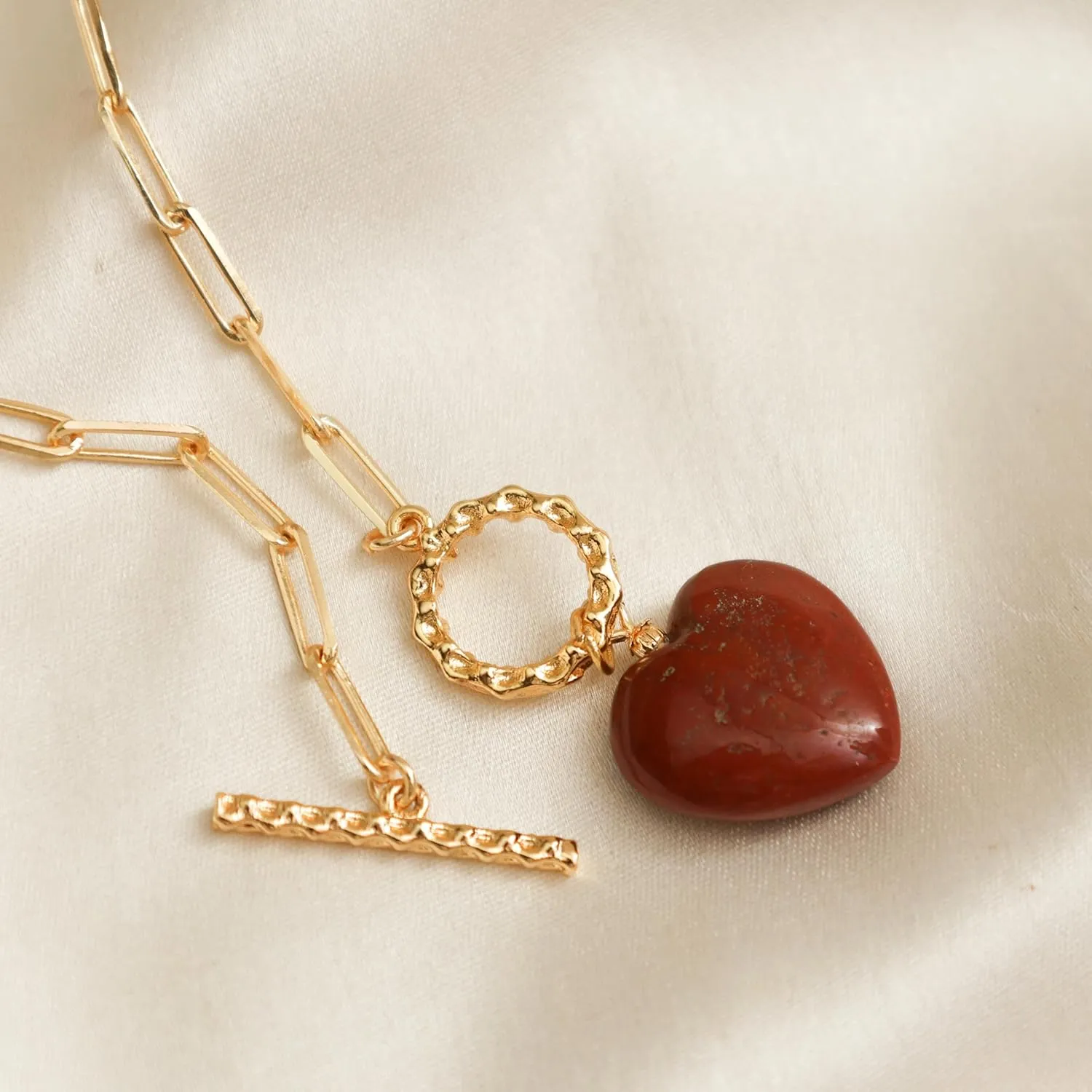 Gempires 20mm Gemstone Heart Pendant Necklace with Gold Paperclip Chain and Toggle Lock Stylish Dainty Jewelry for Women Gift for Mom Wife Girlfriend