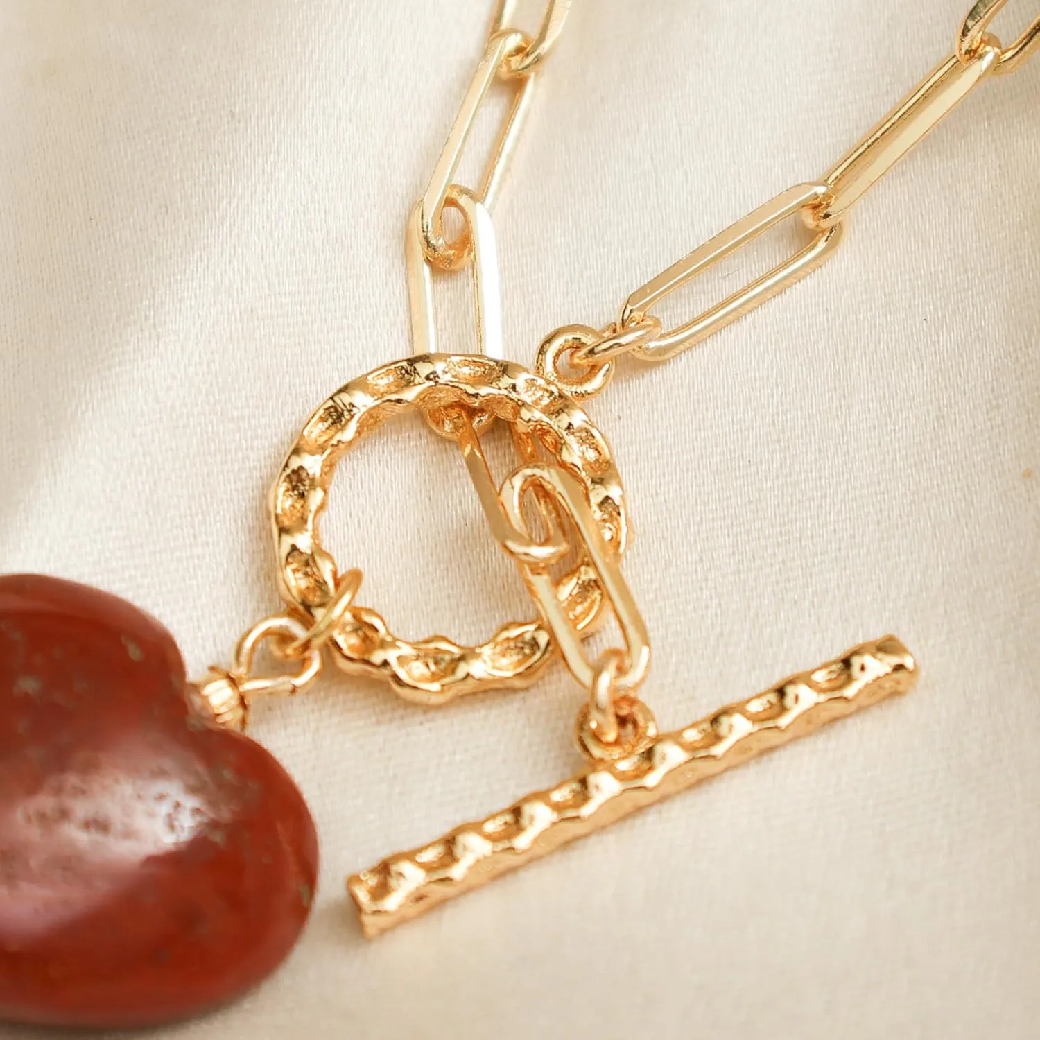 Gempires 20mm Gemstone Heart Pendant Necklace with Gold Paperclip Chain and Toggle Lock Stylish Dainty Jewelry for Women Gift for Mom Wife Girlfriend