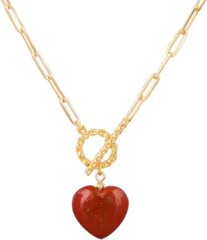 Gempires 20mm Gemstone Heart Pendant Necklace with Gold Paperclip Chain and Toggle Lock Stylish Dainty Jewelry for Women Gift for Mom Wife Girlfriend
