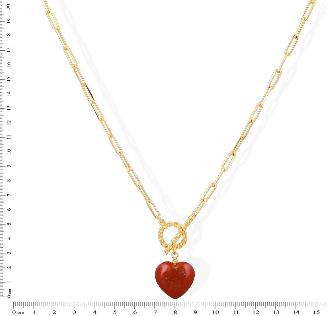 Gempires 20mm Gemstone Heart Pendant Necklace with Gold Paperclip Chain and Toggle Lock Stylish Dainty Jewelry for Women Gift for Mom Wife Girlfriend
