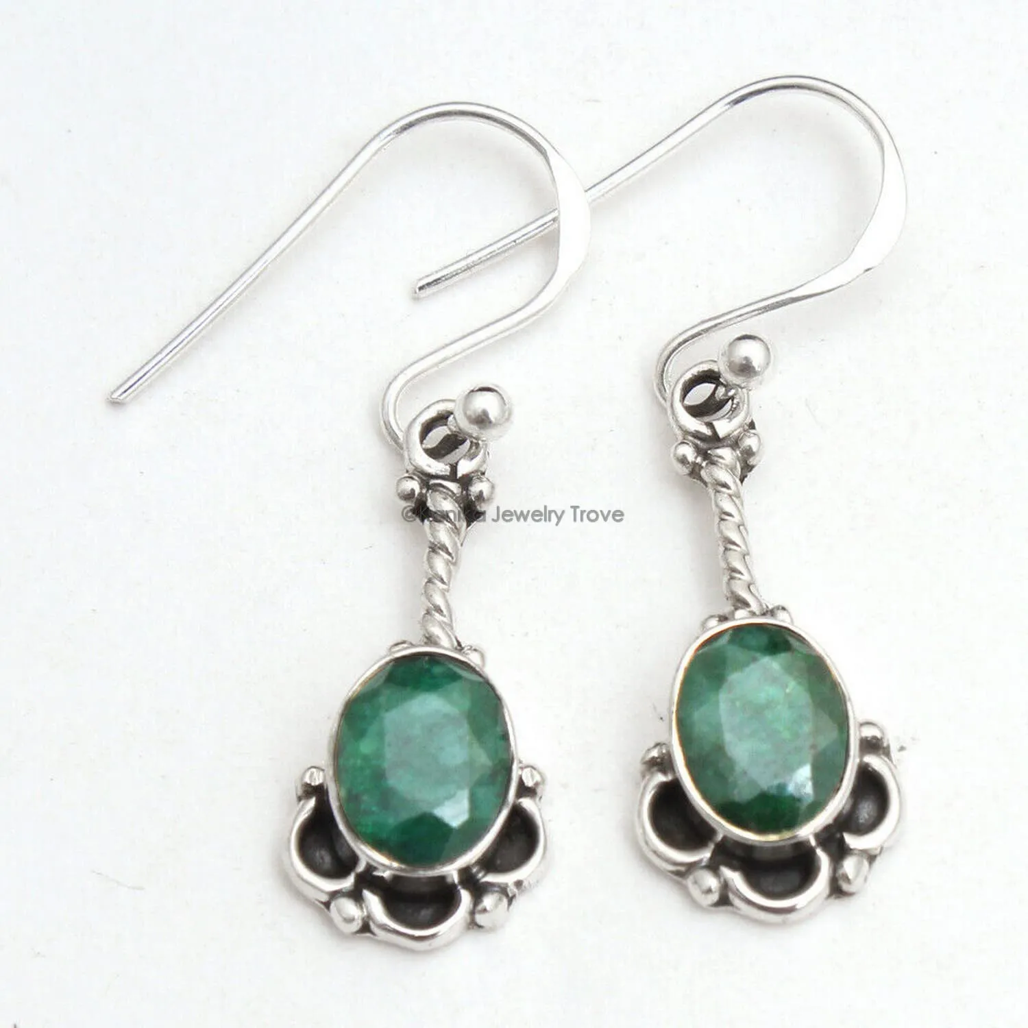 Genuine Emerald Gemstone Sterling Silver Drop Earrings for Women and Girls, Bezel Set Ear-Wire Earrings, Green Bridesmaid Earrings Gift