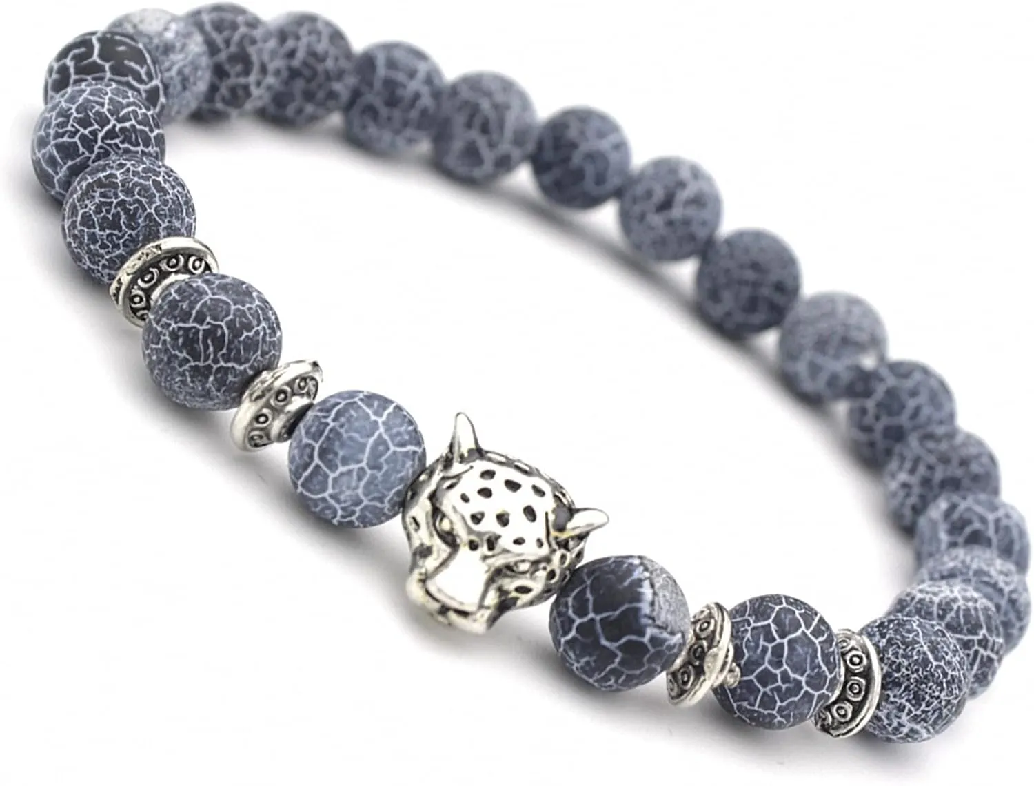 Giwotu Unisex 8 mm Volcanic Lava Rock Gold Plated Panther Leopard Head Bead Buddha Bracelet Natural Stone Essential Oil Diffuser Chakra Yoga Stretchable Bracelet