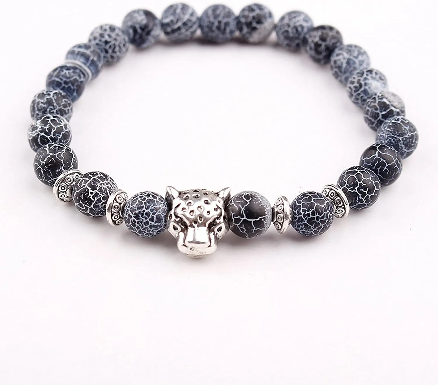 Giwotu Unisex 8 mm Volcanic Lava Rock Gold Plated Panther Leopard Head Bead Buddha Bracelet Natural Stone Essential Oil Diffuser Chakra Yoga Stretchable Bracelet