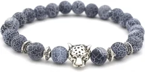 Giwotu Unisex 8 mm Volcanic Lava Rock Gold Plated Panther Leopard Head Bead Buddha Bracelet Natural Stone Essential Oil Diffuser Chakra Yoga Stretchable Bracelet