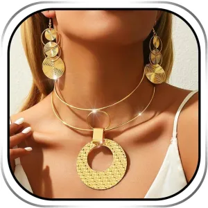 Gold African Choker Jewelry Necklace Set Africa Pendant Necklaces Earring Sets for Women