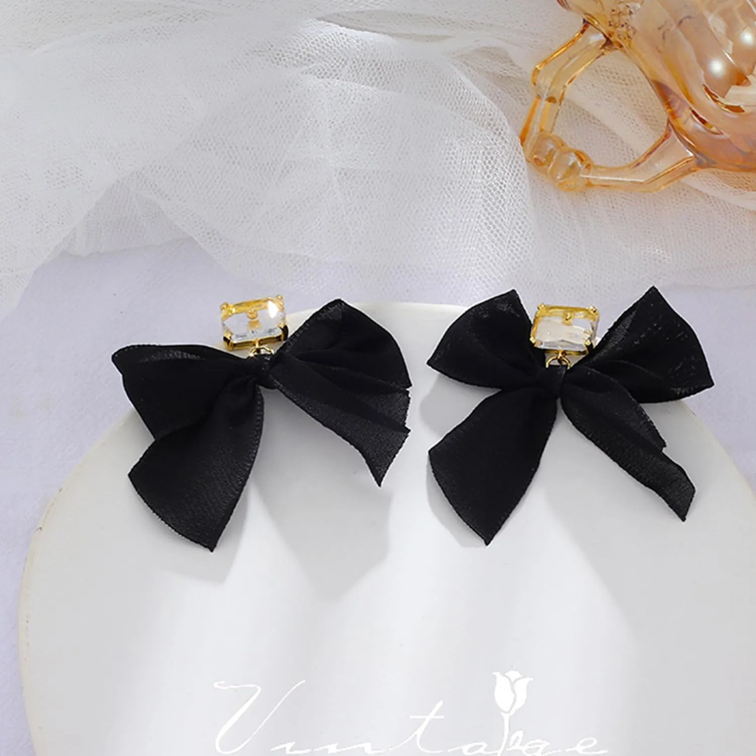 Gold & Silver Bow Knot Earrings - Cute Ribbon Studs for Women's Birthday Party