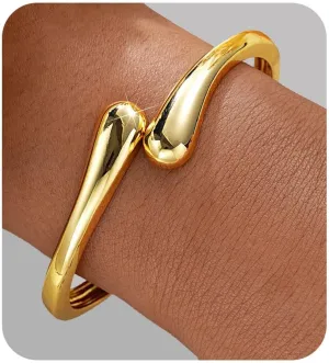 Gold Bangle Bracelets for Women Teens Trendy Chunky Adjustable Twist Cuff Bracelet Jewelry Gifts
