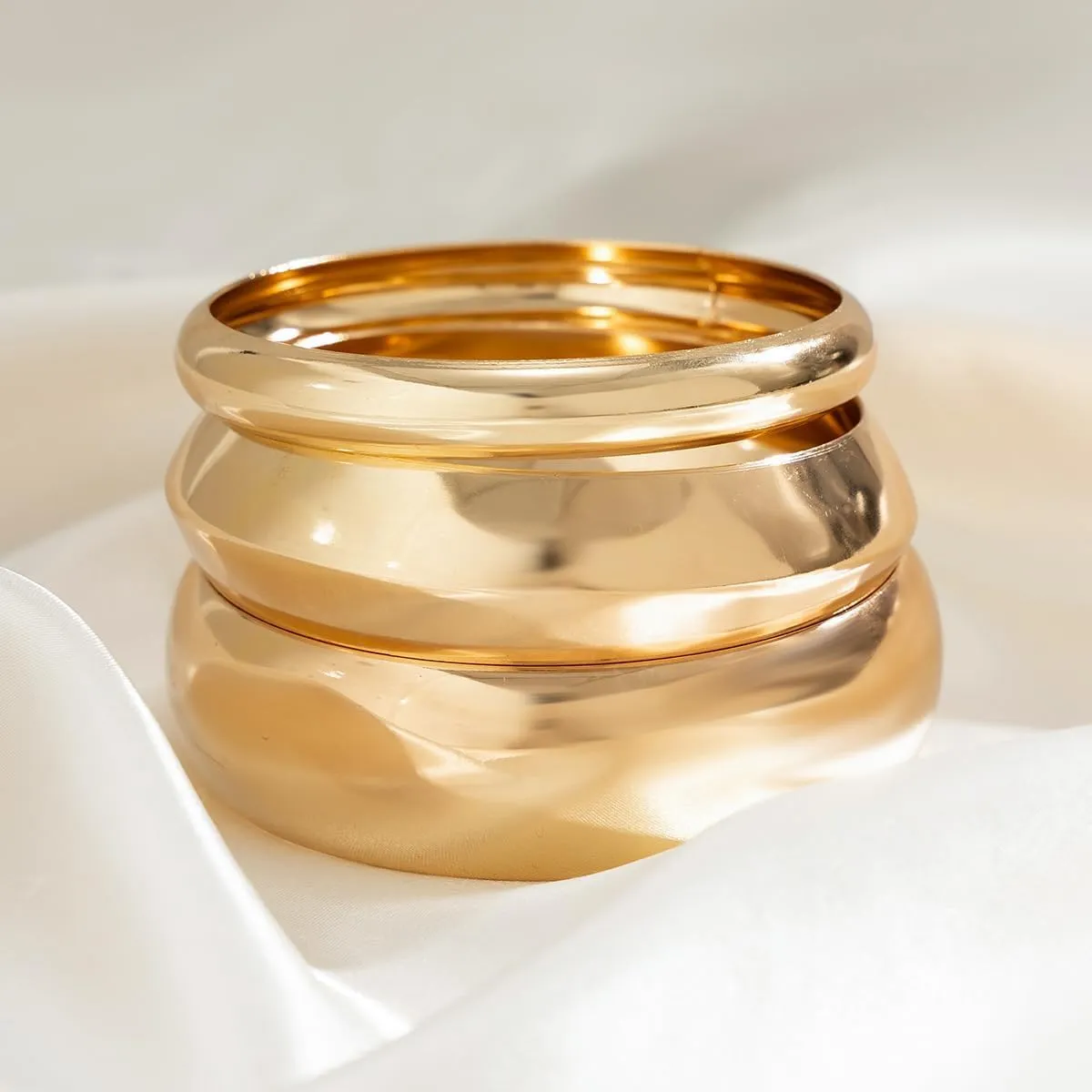 Gold Bangles for Women Chunky Cuff Bracelet Stack Non Tarnish Trendy Jewelry Gifts