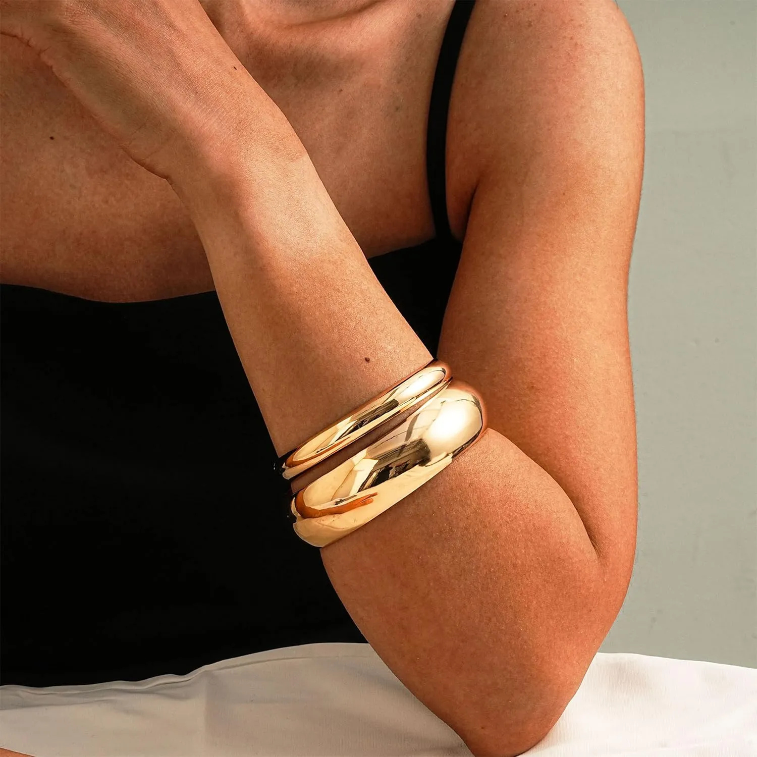 Gold Bangles for Women Chunky Cuff Bracelet Stack Non Tarnish Trendy Jewelry Gifts