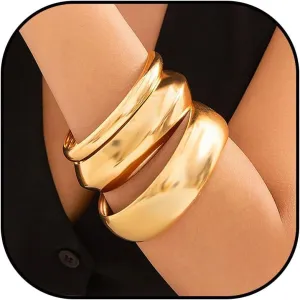 Gold Bangles for Women Chunky Cuff Bracelet Stack Non Tarnish Trendy Jewelry Gifts
